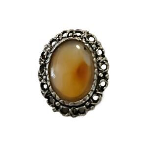 Vintage Oval Agate Cabochon Brooch, 1.75" Long